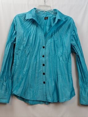 Beluva Sam Francisco Crinkle Blouse Bright Turquoise Blue Women's Size Large